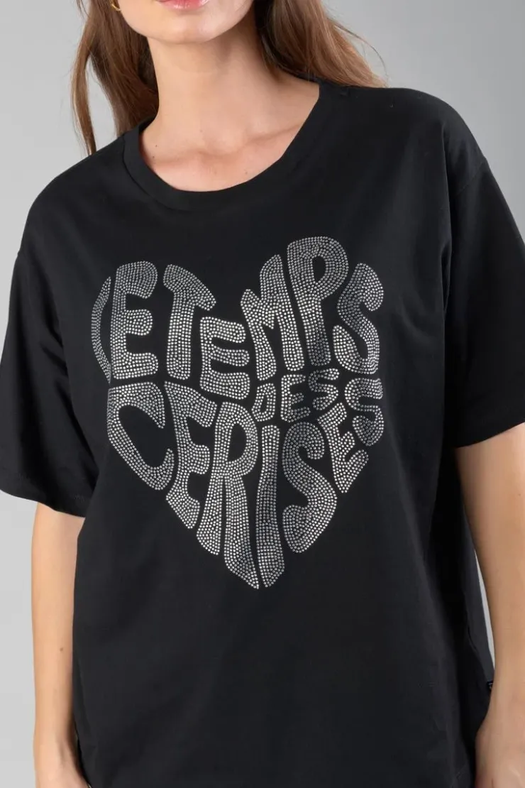 Femme Le Temps des Cerises T-Shirts & Débardeurs-T-Shirt Oraya Noir A Strass