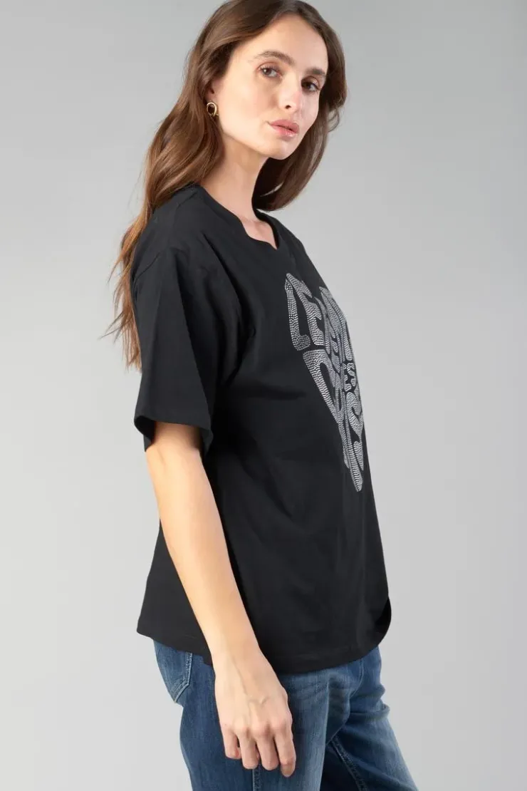 Femme Le Temps des Cerises T-Shirts & Débardeurs-T-Shirt Oraya Noir A Strass