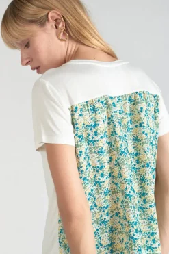 Femme Le Temps des Cerises T-Shirts & Débardeurs-T-Shirt Romi Bi-Matiere Imprime Vert