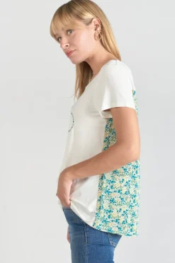 Femme Le Temps des Cerises T-Shirts & Débardeurs-T-Shirt Romi Bi-Matiere Imprime Vert