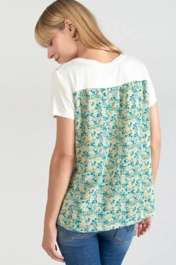 Femme Le Temps des Cerises T-Shirts & Débardeurs-T-Shirt Romi Bi-Matiere Imprime Vert