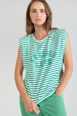 Femme Le Temps des Cerises T-Shirts & Débardeurs-T-Shirt Sans Manches Male A Rayures Vertes