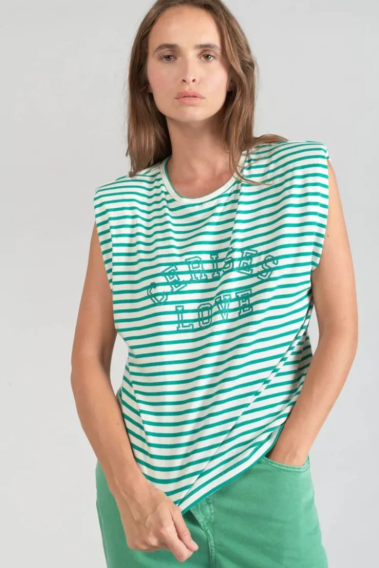 Femme Le Temps des Cerises T-Shirts & Débardeurs-T-Shirt Sans Manches Male A Rayures Vertes