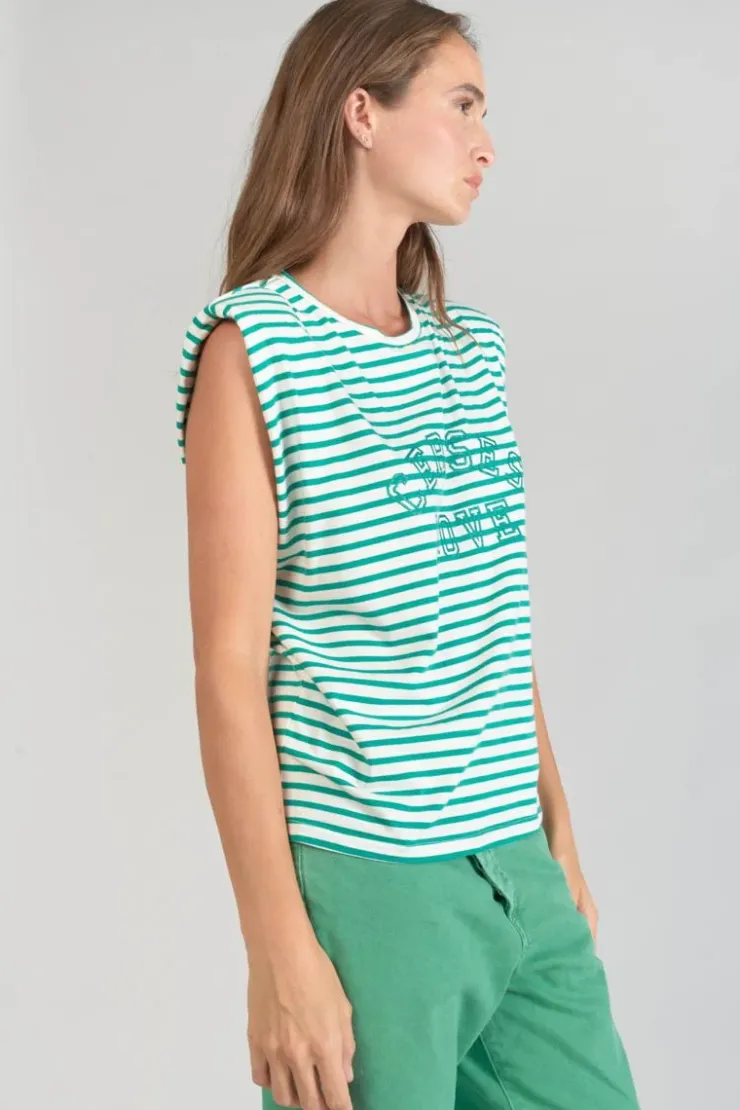 Femme Le Temps des Cerises T-Shirts & Débardeurs-T-Shirt Sans Manches Male A Rayures Vertes