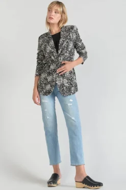 Femme Le Temps des Cerises Vestes & Blousons-Veste Blazer Urielle A Motif Fleuri Noir Et Blanc