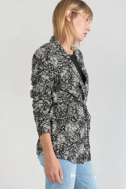 Femme Le Temps des Cerises Vestes & Blousons-Veste Blazer Urielle A Motif Fleuri Noir Et Blanc