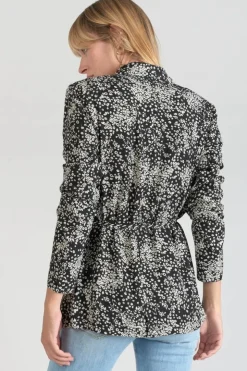 Femme Le Temps des Cerises Vestes & Blousons-Veste Blazer Urielle A Motif Fleuri Noir Et Blanc