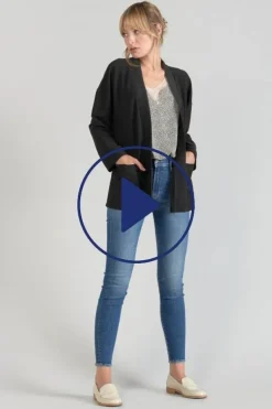 Femme Le Temps des Cerises Vestes & Blousons-Veste Kimono Sobrado Noir Brillant