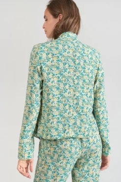 Femme Le Temps des Cerises Vestes & Blousons-Veste Tasha A Motif Fleuri Vert Et Bleu