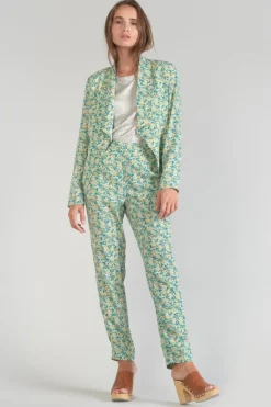 Femme Le Temps des Cerises Vestes & Blousons-Veste Tasha A Motif Fleuri Vert Et Bleu